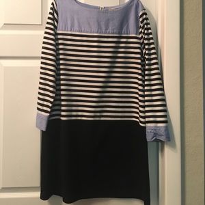 Loft dress L- black stripes mixed with chambray